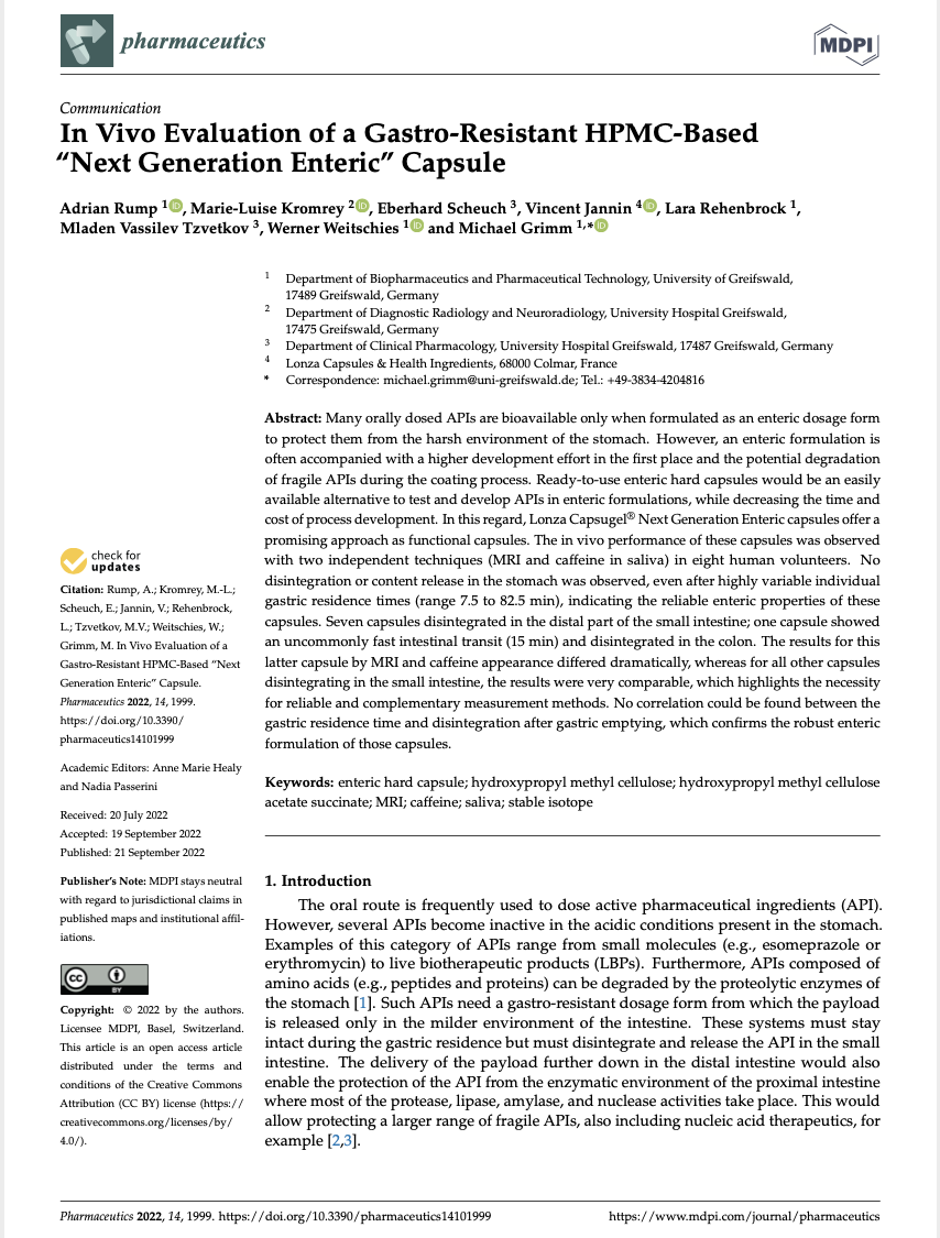 In Vivo Evaluation of a Gastro-Resistant HPMC-Based “Next Generation Enteric” Capsule