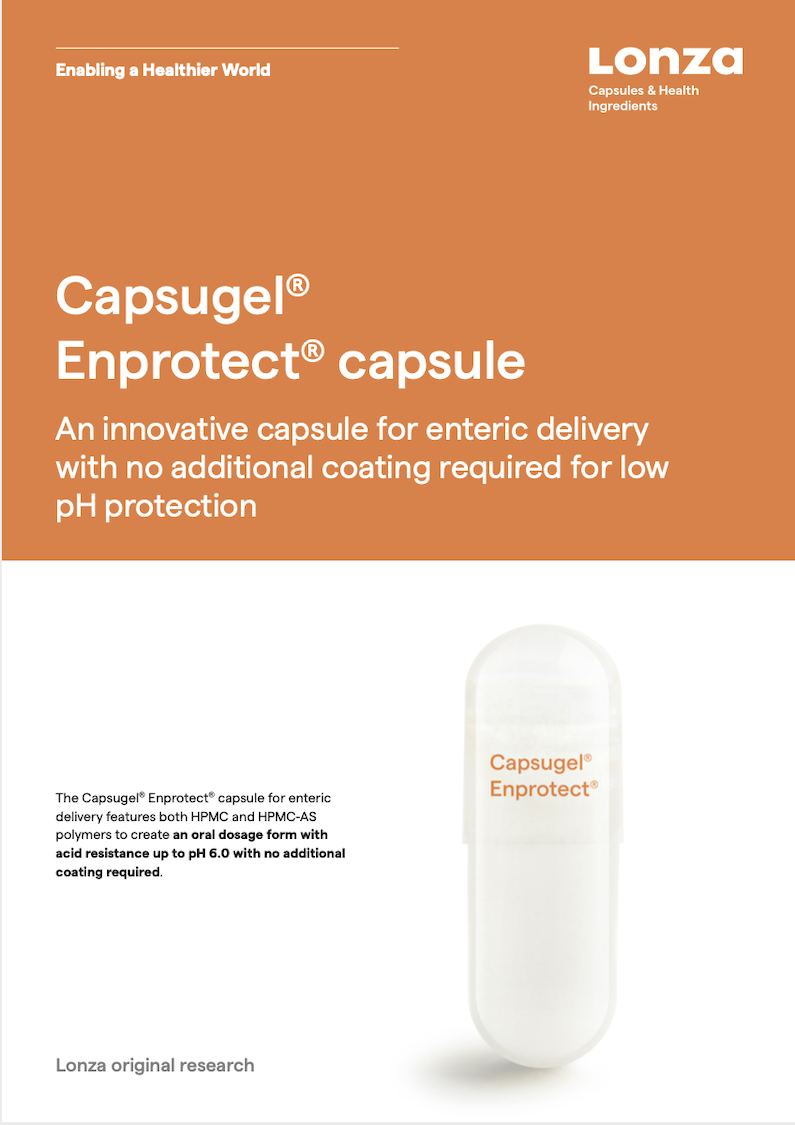 Capsugel® Enprotect® capsule: An innovative capsule for enteric delivery with no additional coating required for low pH protection